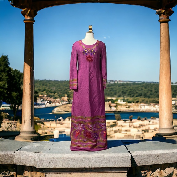 Vintage Levantis Nikis 3- Athens 1960s Embroidered Maxi Dress Rare - Picture 3 of 15